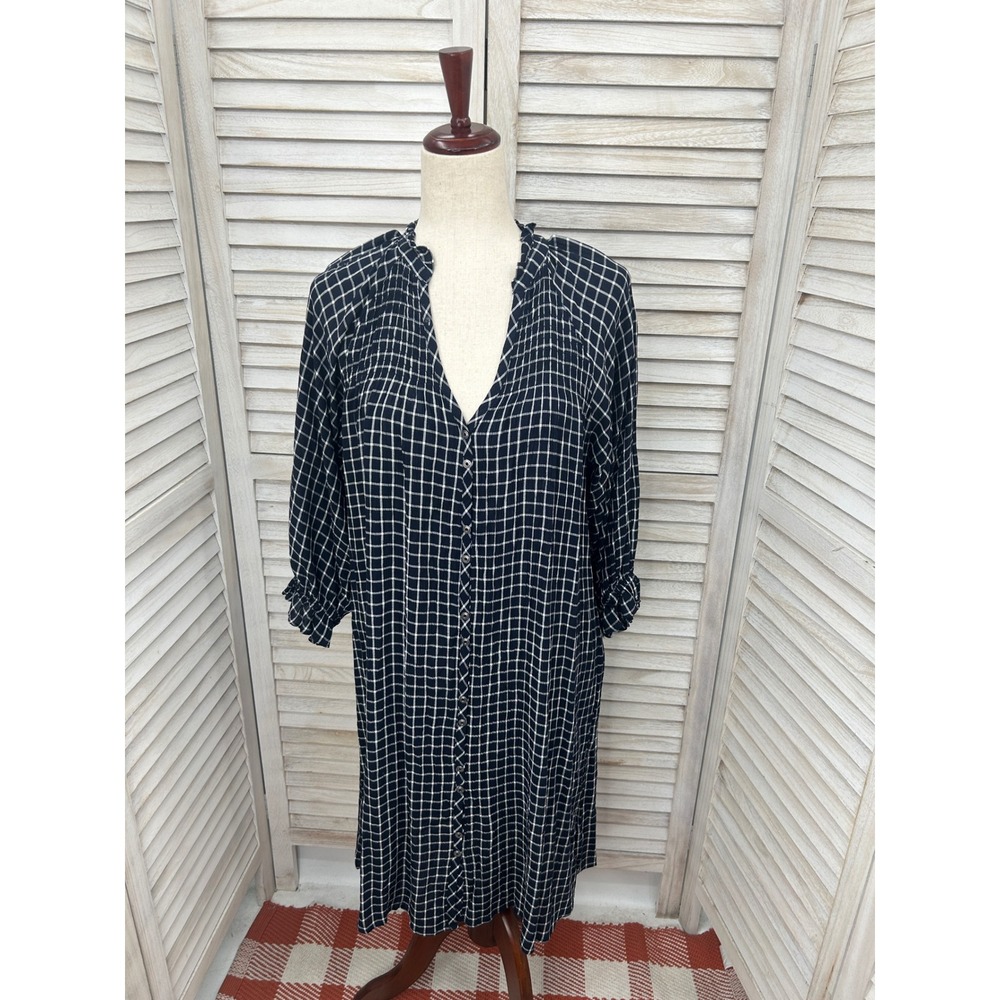 Maeve by Anthropologie Dress XS Navy Grid Plaid Gingham Lagenlook Boho Preppy